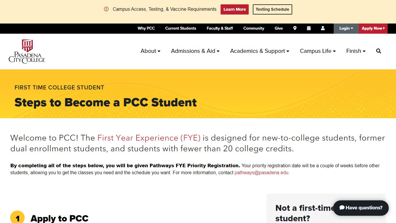 First Time College Student - Pasadena City College